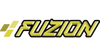 Stylized "Fuzion" logo with golden gradient and geometric accents.