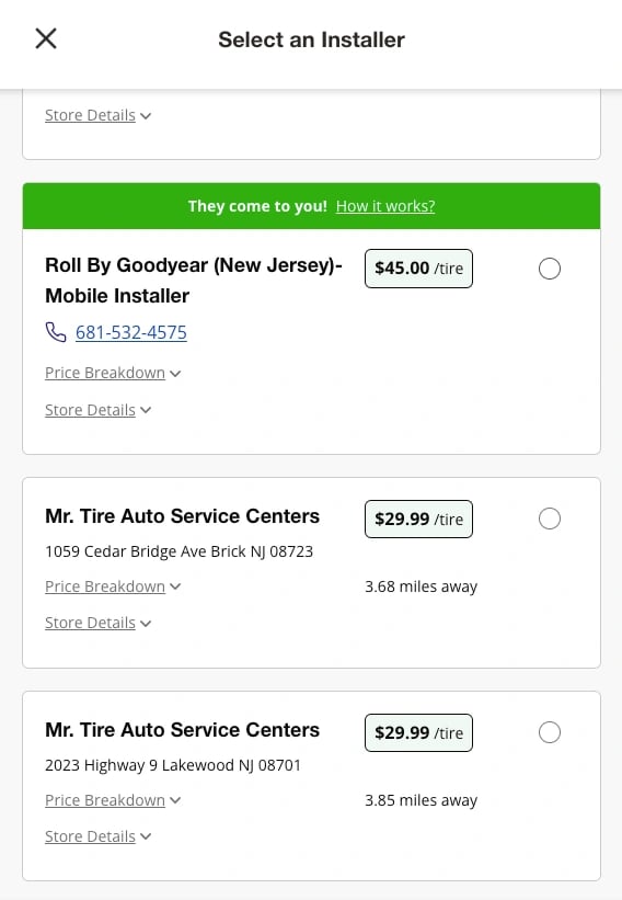 select a tire installer near you