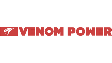 Logo of Venom Power in red text with a stylized snake head.