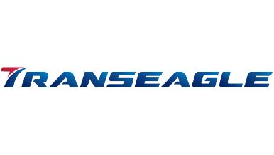 "TRANSEAGLE" logo with stylized blue and red text.