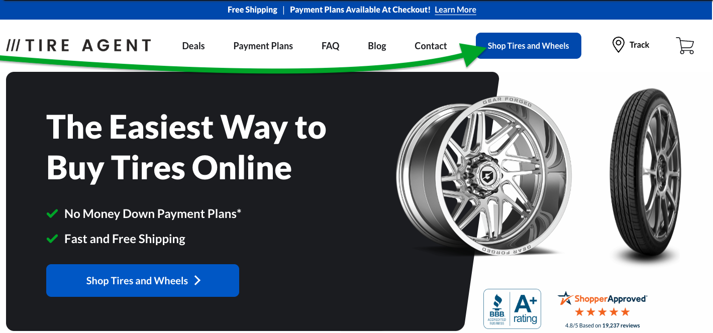 Select Shop Tires and Wheels from the upper right of any page on Tire Agent.