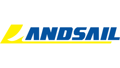 Logo of Landsail with stylized yellow and blue lettering.