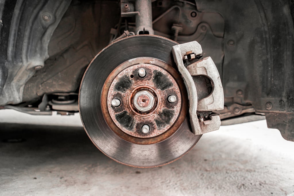 What rusted rotors on a vehicle might look like.