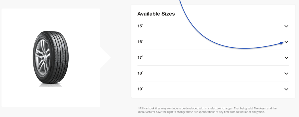 Under available sizes, click the drop-down arrow.