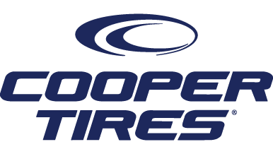 Logo of Cooper Tires with stylized blue emblem and text.