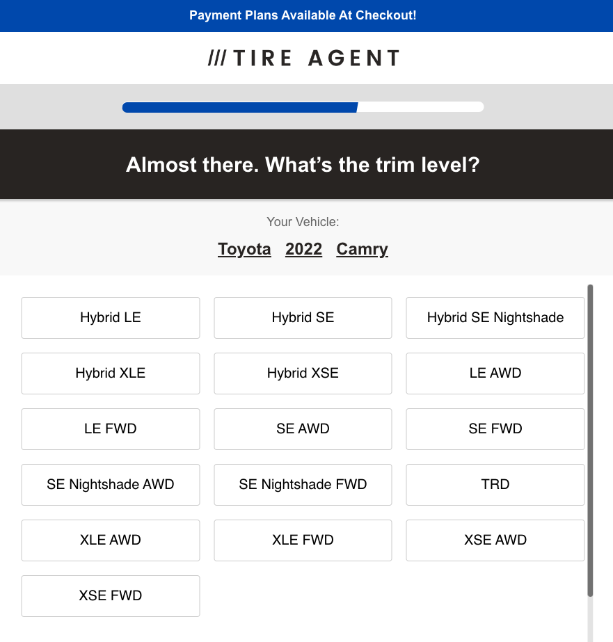 Toyota Camry has 16 trim levels, and not all have the same wheel and tire sizes.