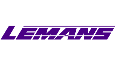 Purple Le Mans logo with stylized text and horizontal lines.